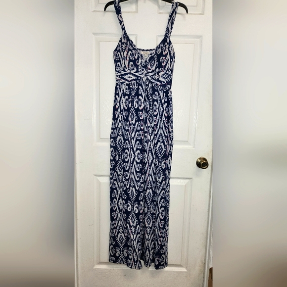 Allison Brittany Navy and White Patterned Maxi Dress. Size L - Picture 1 of 5